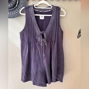 Umgee Navy Washed Sleeveless Romper with Tie Front